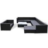 10 Piece Garden Lounge Set with Cushions Poly Rattan Black - 45-Degree Angle