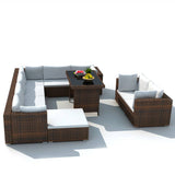10 Piece Garden Lounge Set with Cushions Poly Rattan Brown - Front View