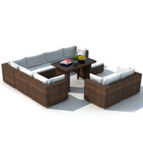 10 Piece Garden Lounge Set with Cushions Poly Rattan Brown - Side View