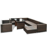 10 Piece Garden Lounge Set with Cushions Poly Rattan Brown - Top-Down View