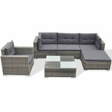 6 Piece Garden Lounge Set with Cushions Poly Rattan Grey - Front View