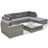 6 Piece Garden Lounge Set with Cushions Poly Rattan Grey - Side View