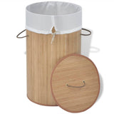 Bamboo Laundry Bin Round Natural - Front View