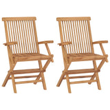 Folding Garden Chairs 2 pcs Solid Teak Wood - Front View