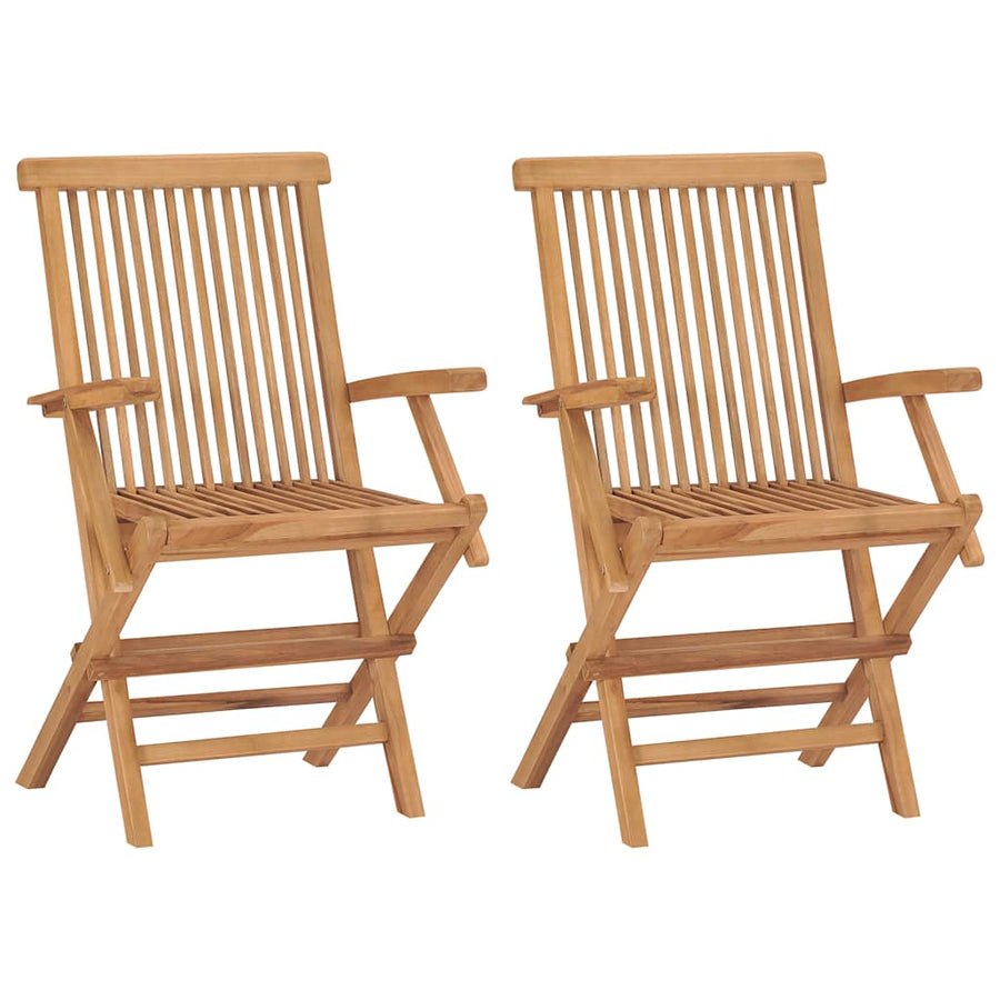 Folding Chairs 2 pcs with Armrests Teak Wood