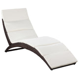 Folding Sun Lounger with Cushion Poly Rattan Brown - Front View