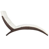 Folding Sun Lounger with Cushion Poly Rattan Brown - Top-Down View