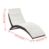 Folding Sun Lounger with Cushion Poly Rattan Brown - Close-Up Angle