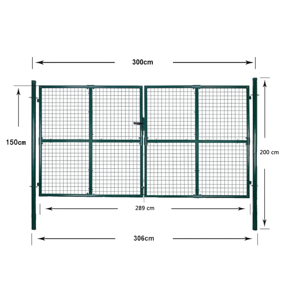 Double Door Fence Gate 300x150 cm Powder-Coated Steel