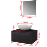 Three Piece Bathroom Furniture and Basin Set Black - Low Angle
