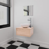 Three Piece Bathroom Furniture and Basin Set Beige