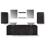 Nine Piece Bathroom Furniture and Basin Set Black - 45-Degree Angle
