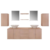 Nine Piece Bathroom Furniture and Basin Set Beige - Front View