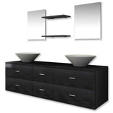 Seven Piece Bathroom Furniture and Basin Set Black - Front View
