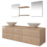 Seven Piece Bathroom Furniture and Basin Set Beige - Front View