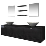 Eight Piece Bathroom Furniture and Basin Set Black - Front View
