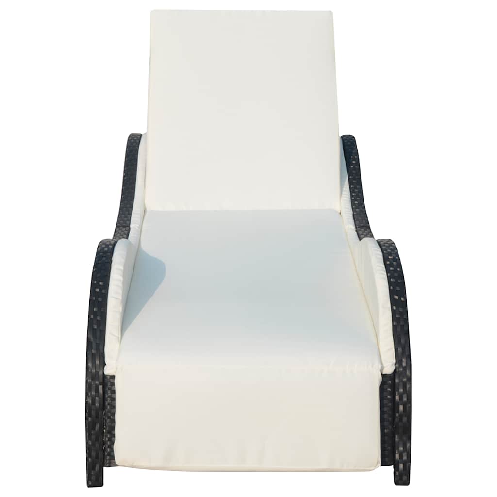 Sun Lounger with Cushion Poly Rattan Brown