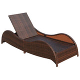 Sun Lounger with Cushion Poly Rattan Brown - 45-Degree Angle