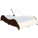 Double Sun Lounger with Cushion Poly Rattan Brown - Front View