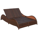 Double Sun Lounger with Cushion Poly Rattan Brown - Top-Down View