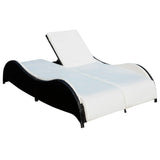 Double Sun Lounger with Cushion Poly Rattan Black - Front View