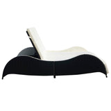 Double Sun Lounger with Cushion Poly Rattan Black - Side View