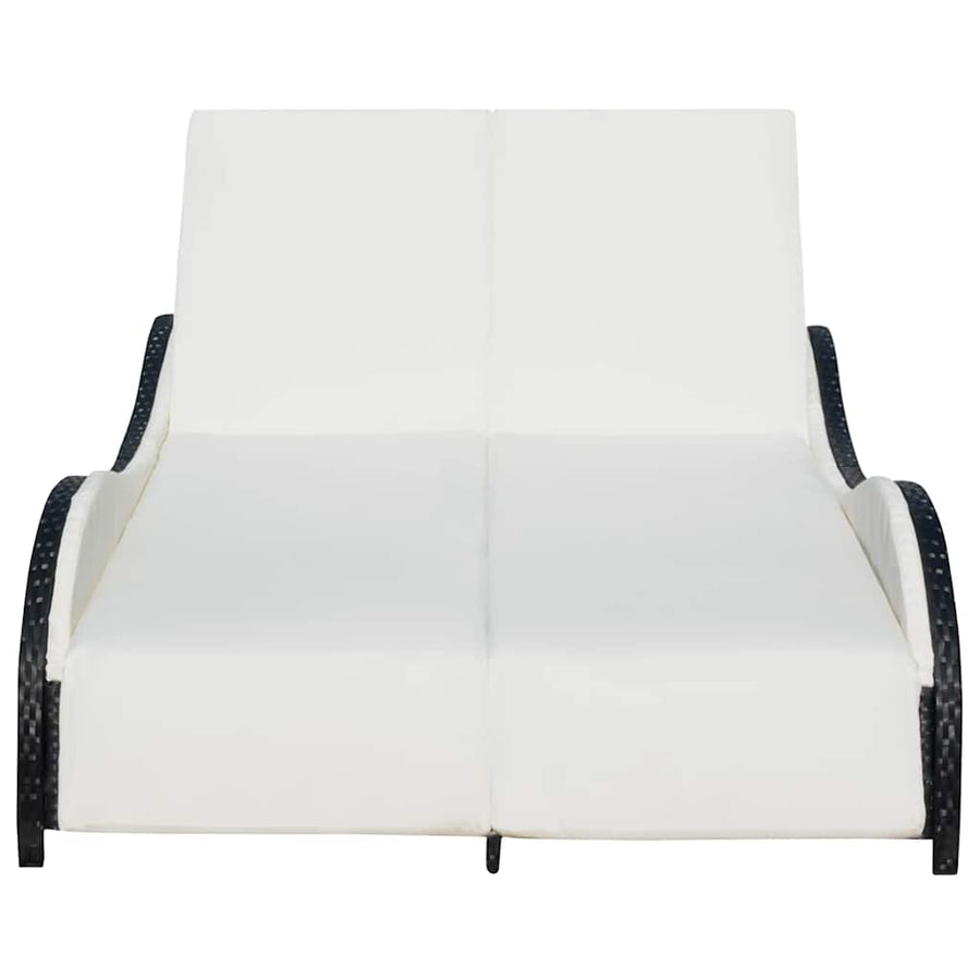 Double Sun Lounger with Cushion Poly Rattan Black
