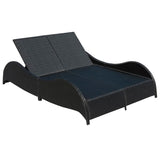Double Sun Lounger with Cushion Poly Rattan Black - 45-Degree Angle