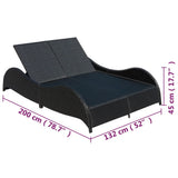 Double Sun Lounger with Cushion Poly Rattan Black - Rear View