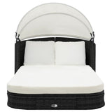 Sun Lounger with Canopy Poly Rattan Black - Front View