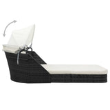 Sun Lounger with Canopy Poly Rattan Black - Side View