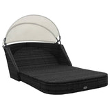 Sun Lounger with Canopy Poly Rattan Black - Top-Down View