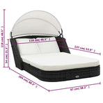 Sun Lounger with Canopy Poly Rattan Black