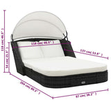 Sun Lounger with Canopy Poly Rattan Black - 45-Degree Angle