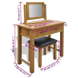 Dressing Table with Stool Solid Oak Wood - Rear View