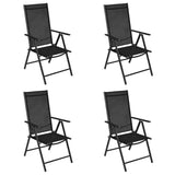 Folding Garden Chairs 4 pcs Aluminium and Textilene Black - Front View
