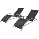 Sun Loungers with Table Aluminium Black - Front View