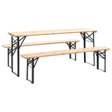 Folding Beer Table with 2 Benches 177 cm Pinewood - Front View