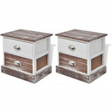 Bedside Cabinets 2 pcs Brown and White - Front View