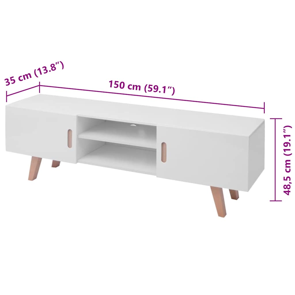 TV Stand MDF 150x35x48.5 cm High Gloss White