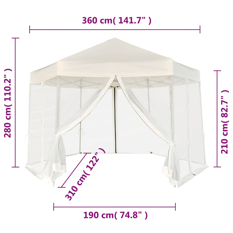 Hexagonal Pop-Up Marquee with 6 Sidewalls Cream White 3.6x3.1 m