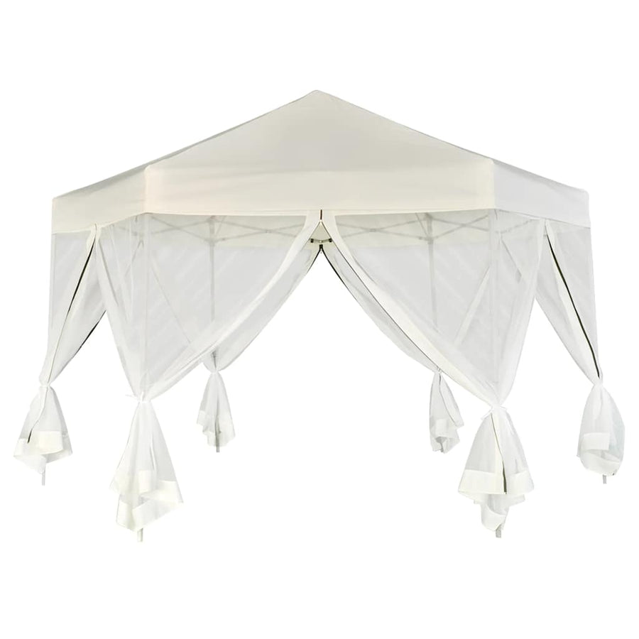 Hexagonal Pop-Up Marquee with 6 Sidewalls Cream White 3.6x3.1 m