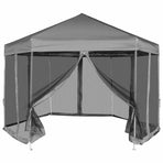 Hexagonal Pop-Up Marquee with 6 Sidewalls Grey 3.6x3.1 m