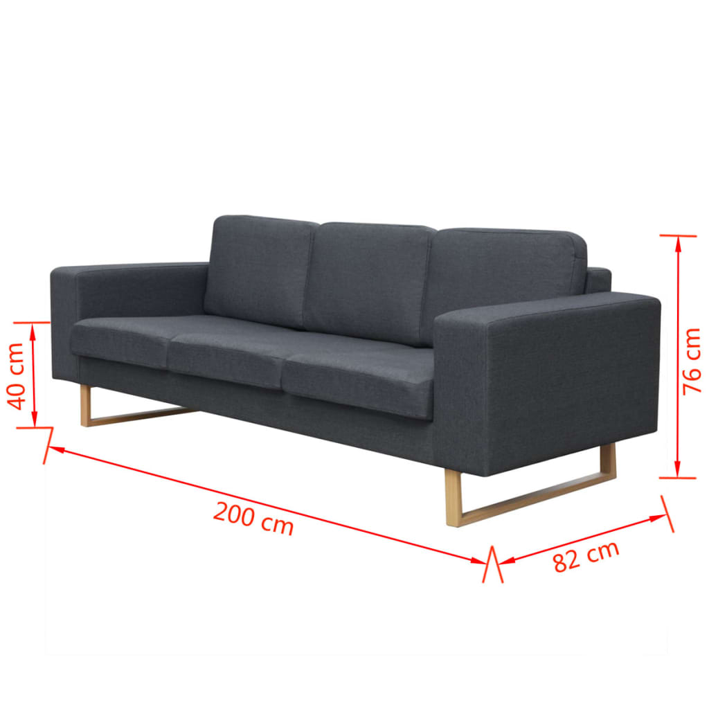 3-Seater Sofa Fabric Dark Grey