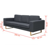 3-Seater Sofa Fabric Dark Grey - Top-Down View