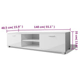 TV Cabinet High-Gloss White 140x40.5x35 cm - 45-Degree Angle