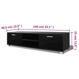 TV Cabinet High-Gloss Black 140x40.5x35 cm - 45-Degree Angle