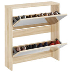 Shoe Cabinet 2-Layer Mirror Oak 63x17x67 cm