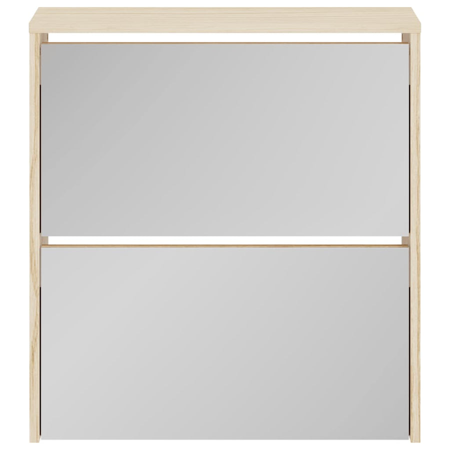 Shoe Cabinet 2-Layer Mirror Oak 63x17x67 cm
