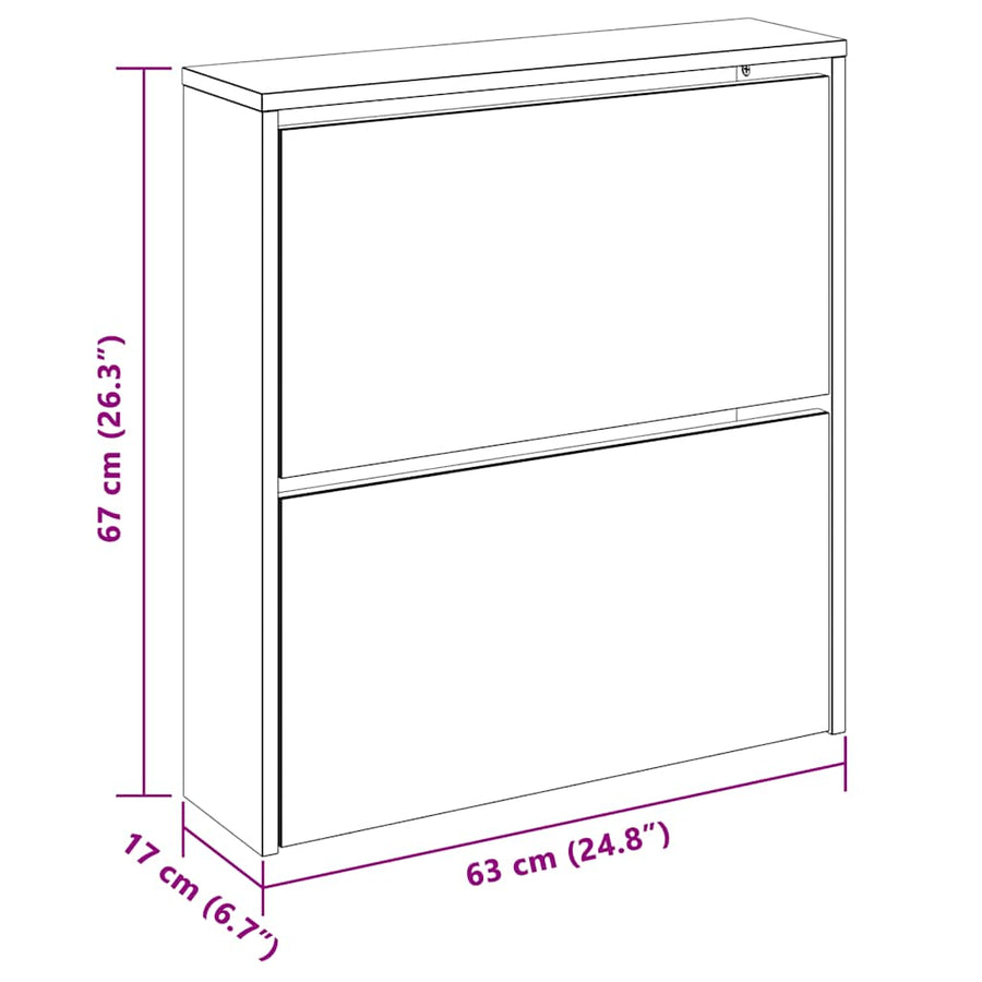Shoe Cabinet 2-Layer Mirror Oak 63x17x67 cm